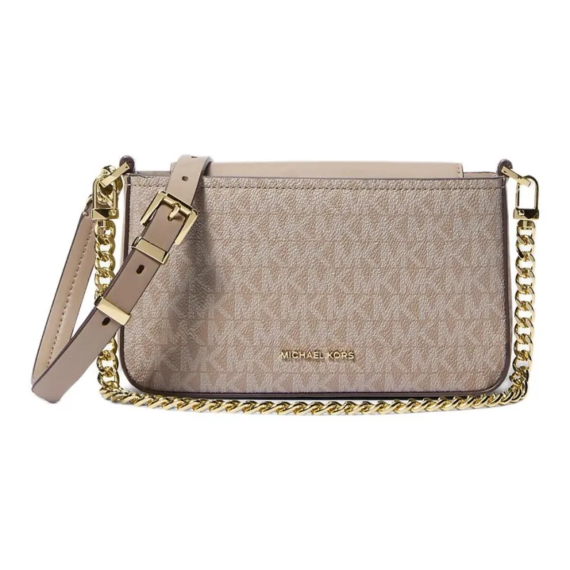 MICHAEL KORS Bryant Coated Canvas Clutch, Crossbody Bag, Shoulder Bag Trumpets Women's Light Brown-0