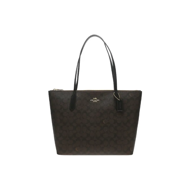 COACH Zip Top Tote Artificial Leather Tote Bag, Shopping Bag, Handbag, Shoulder Bag Tubas Women's Dark Brown-0