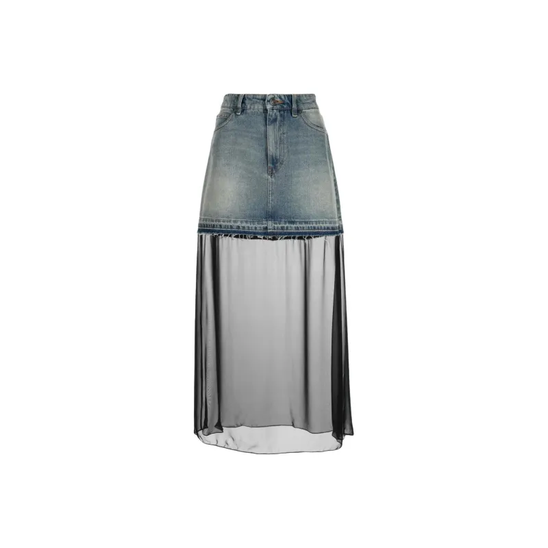 Ports 1961 Sheer-panel Washed-denim Skirt-0