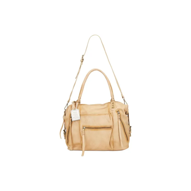 FREE PEOPLE Calfskin Handbag Trumpets Women's Brown Yellow-3