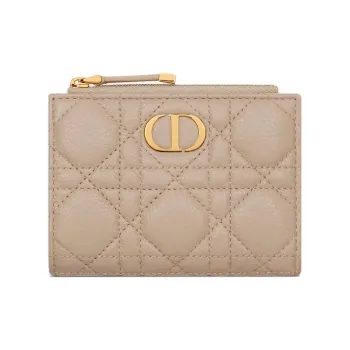 DIOR CaroDahlia Calfskin Wallet Women's Light Ivory & Pink Beige