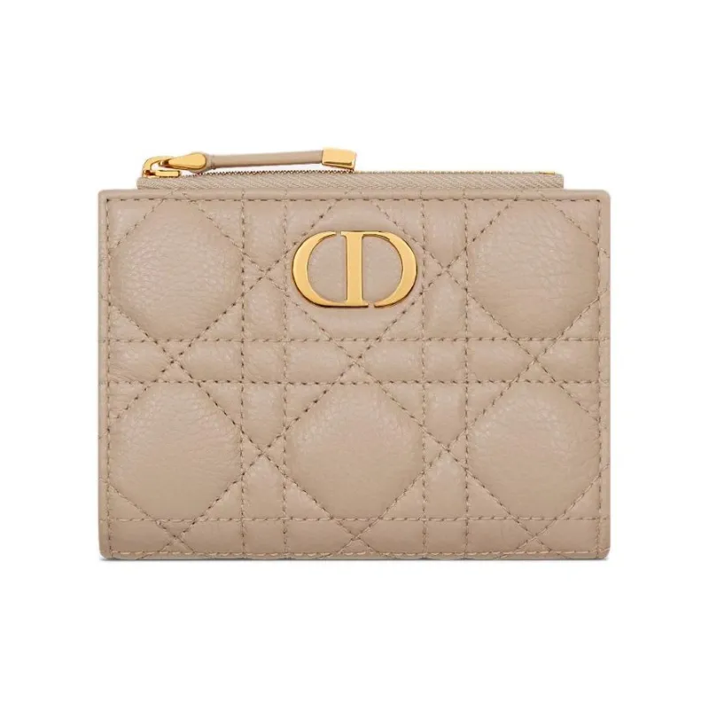 DIOR CaroDahlia Calfskin Wallet Women's Light Ivory & Pink Beige-0