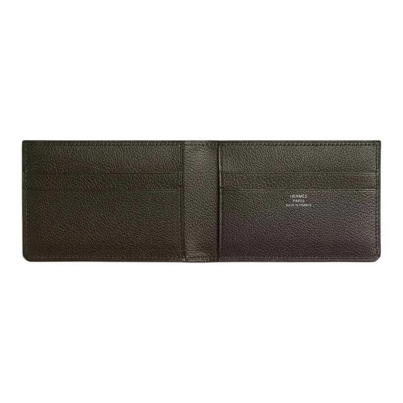 HERMES H Sellier Evercolor Leather Card Holder Men's Green Bronze & Black-1