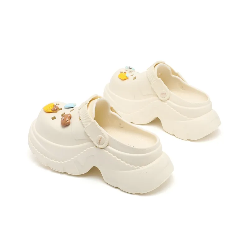 JOSINY Summer Trendy Fashion, Cartoon DIY Slip on, Outdoor Beach Shoes Closed Toe Slippers, Clogs Women's Ecru-1