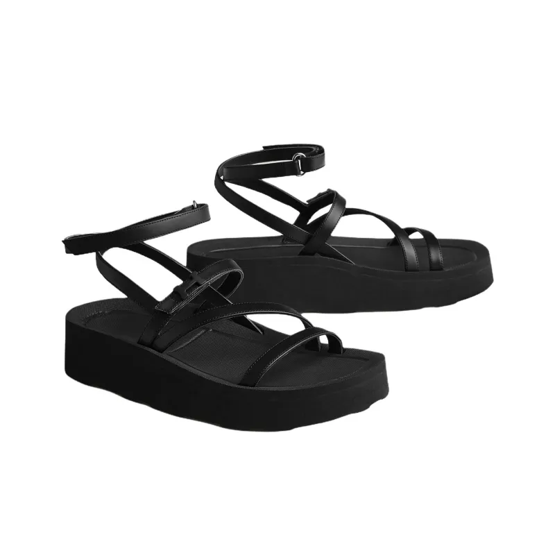 HERMES Liberte One Strap Sandals Women's Black-2