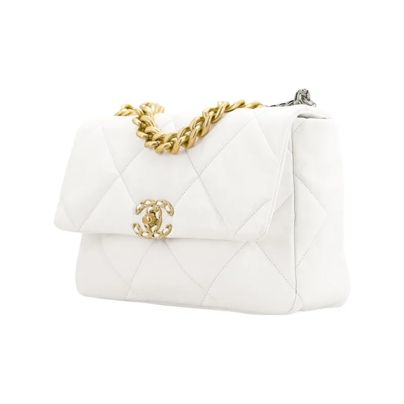 CHANEL 19Bag Goatskin Portable Crossbody Bag, Shoulder Bag Women's White-1