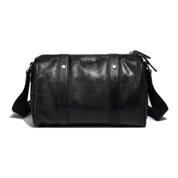 Ace Paul Vegetable Tanned Cow Leather Boston Bag, Crossbody Bag, Shoulder Bag Unisex Black