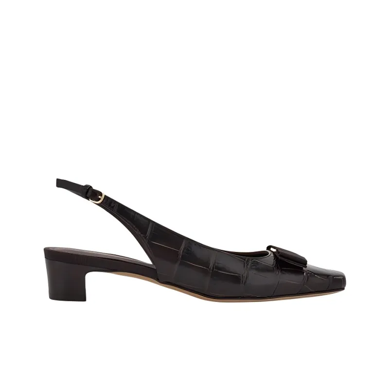 FERRAGAMO Vara Block Heel High Heels 3cm Women's Black-1
