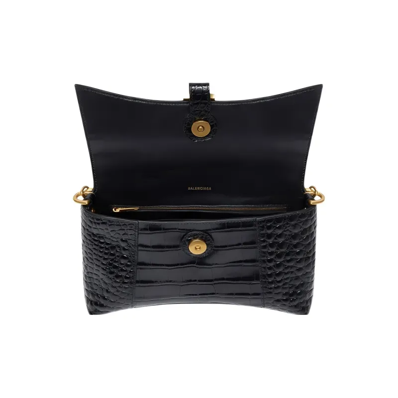 Balenciaga Women's Downtown Shoulder Bag Xs Crocodile Embossed Black-3