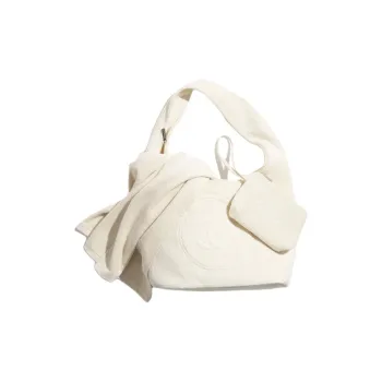 CHANEL Coco Cotton Beach Bag, Handbag, Shoulder Bag Women's White