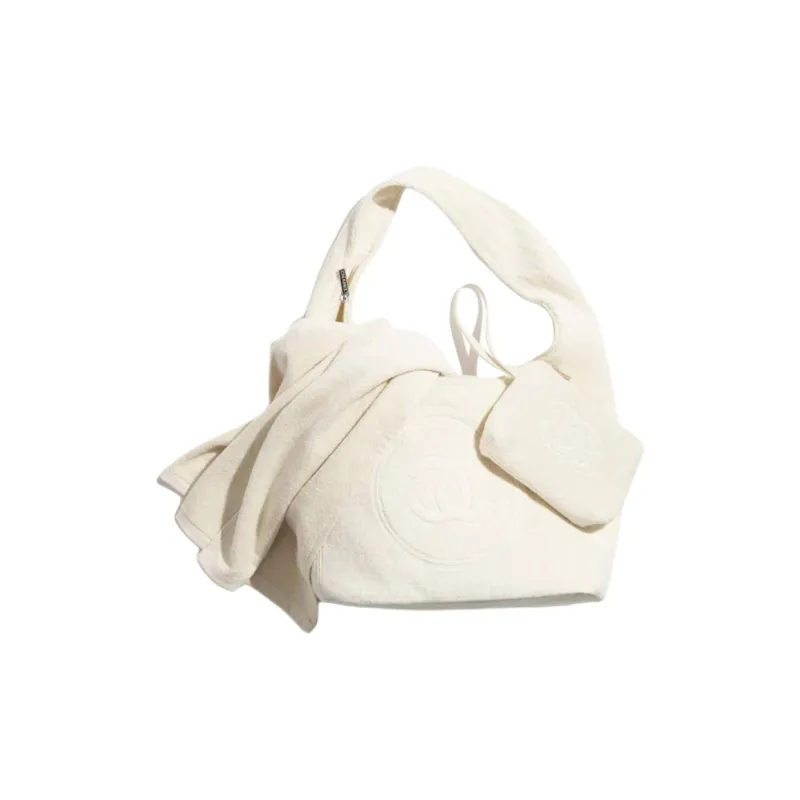 CHANEL Coco Cotton Beach Bag, Handbag, Shoulder Bag Women's White-0