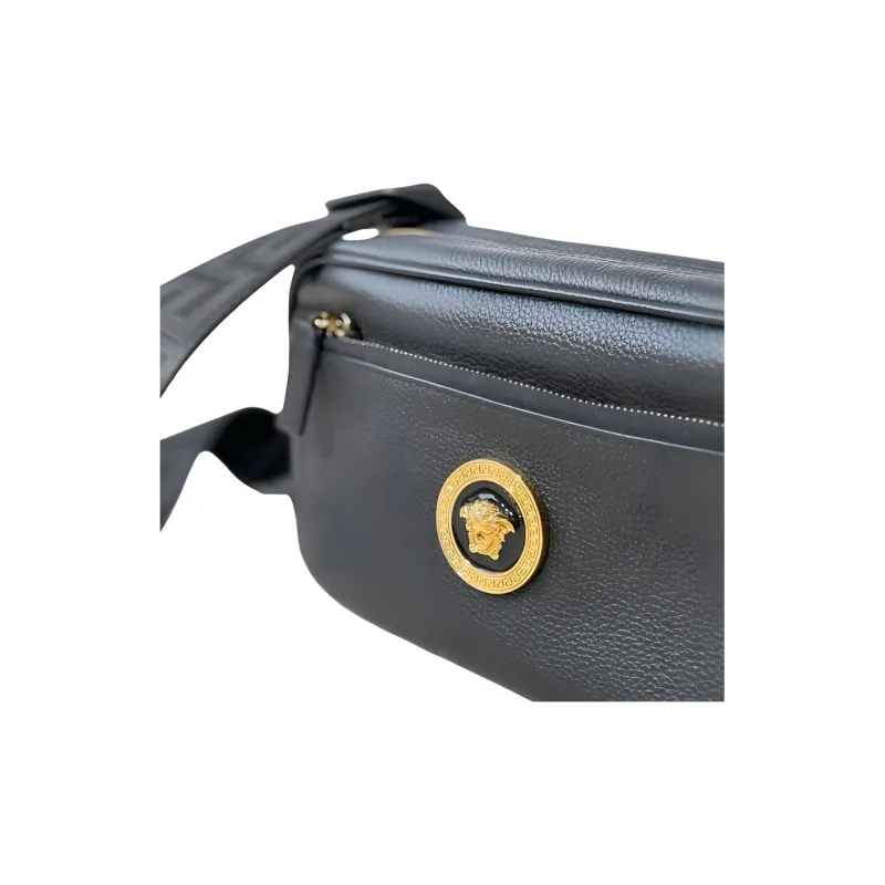 VERSACE Leather Cameras Shoulder Bag, Crossbody Bag Trumpets Men's Black-2