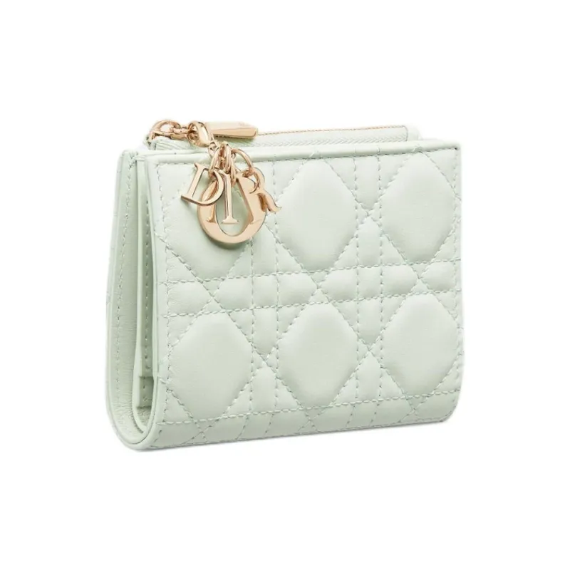 DIOR Lady DiorDahlia Sheepskin Wallet Women's Light Green-1