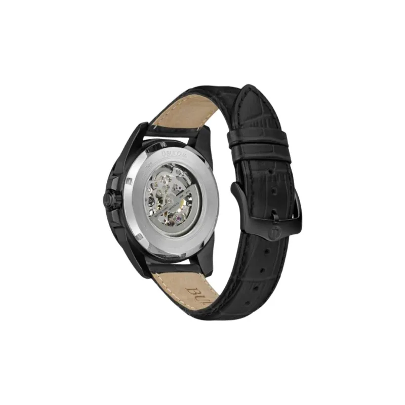 BULOVA Wrist Watch Automatic Mechanical Movement Cow Leather Strap 43mm Cut Out Dial Men's Watches-1