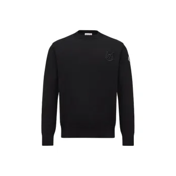 Moncler FW25 Embroidered Monogram Cotton Jumper Sweatshirt Men's Black