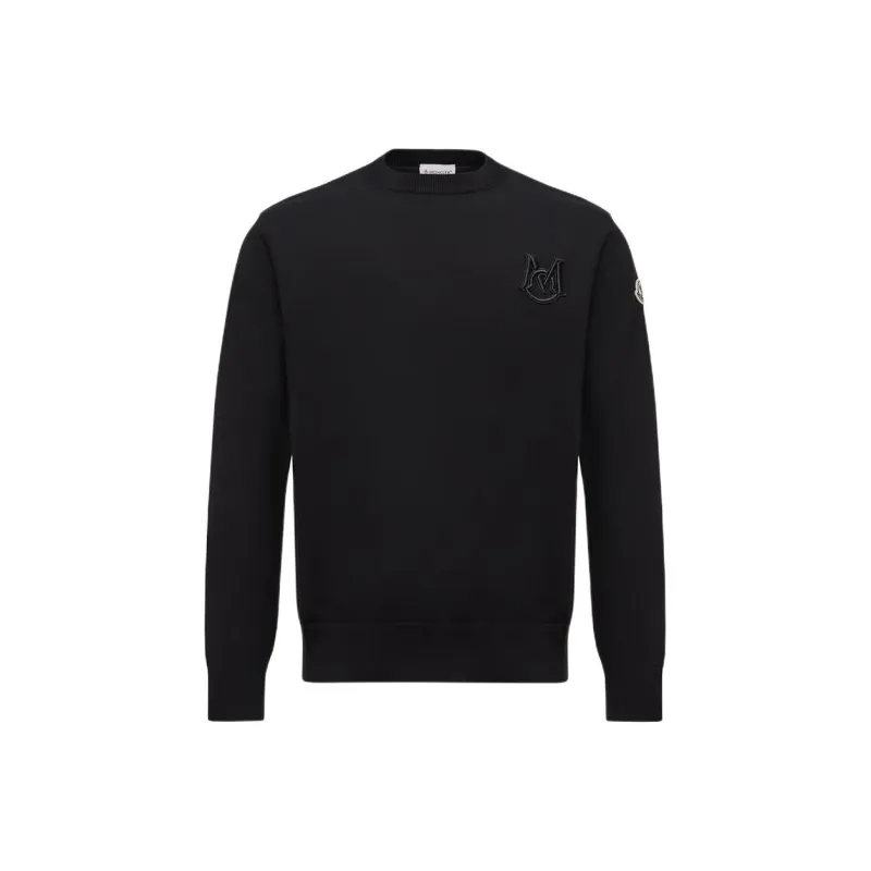 Moncler FW25 Embroidered Monogram Cotton Jumper Sweatshirt Men's Black-0