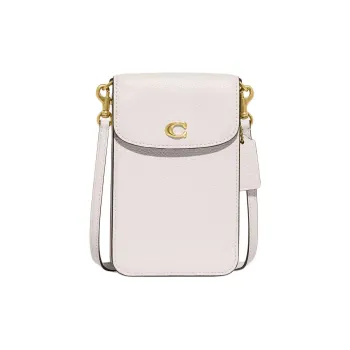 COACH Leather Cell Phone Pouch, Shoulder Bag, Crossbody Bag Mini Women's White