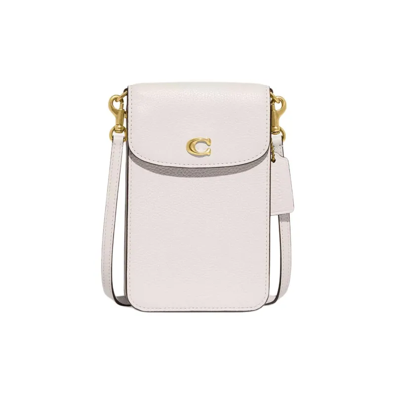 COACH Leather Cell Phone Pouch, Shoulder Bag, Crossbody Bag Mini Women's White-0