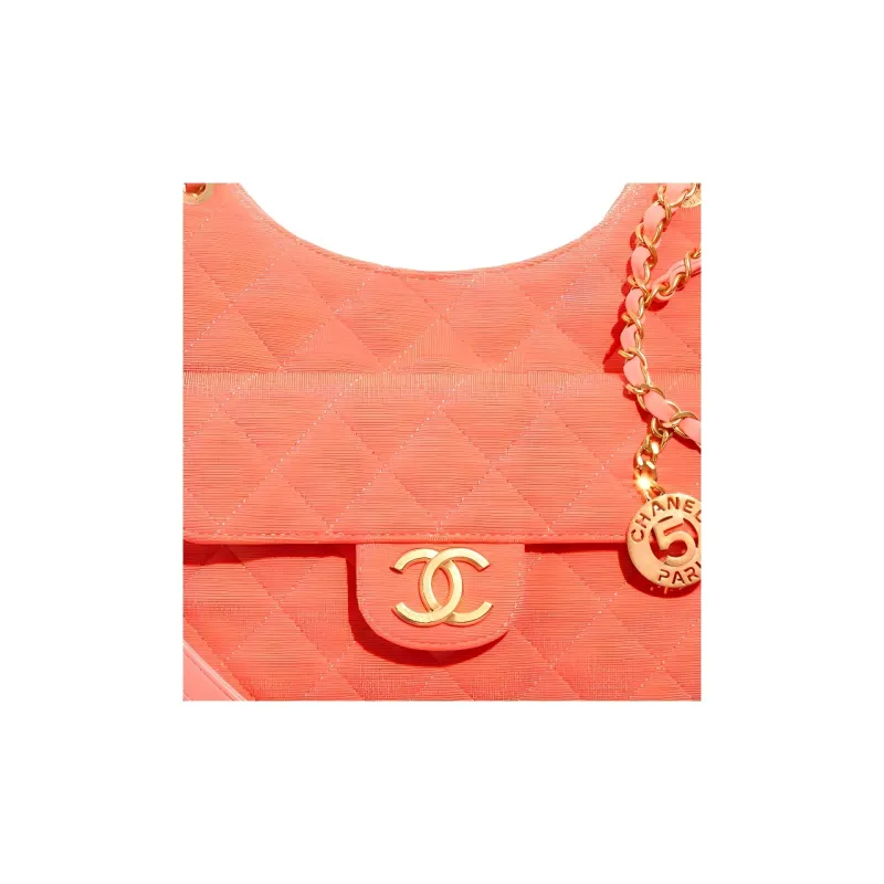 CHANEL HOBO Tmall Genie Wool Jersey Knitted Fabric Hobo Bag Crossbody Bag Shoulder Bag Medium Size Women's Light Orange-2
