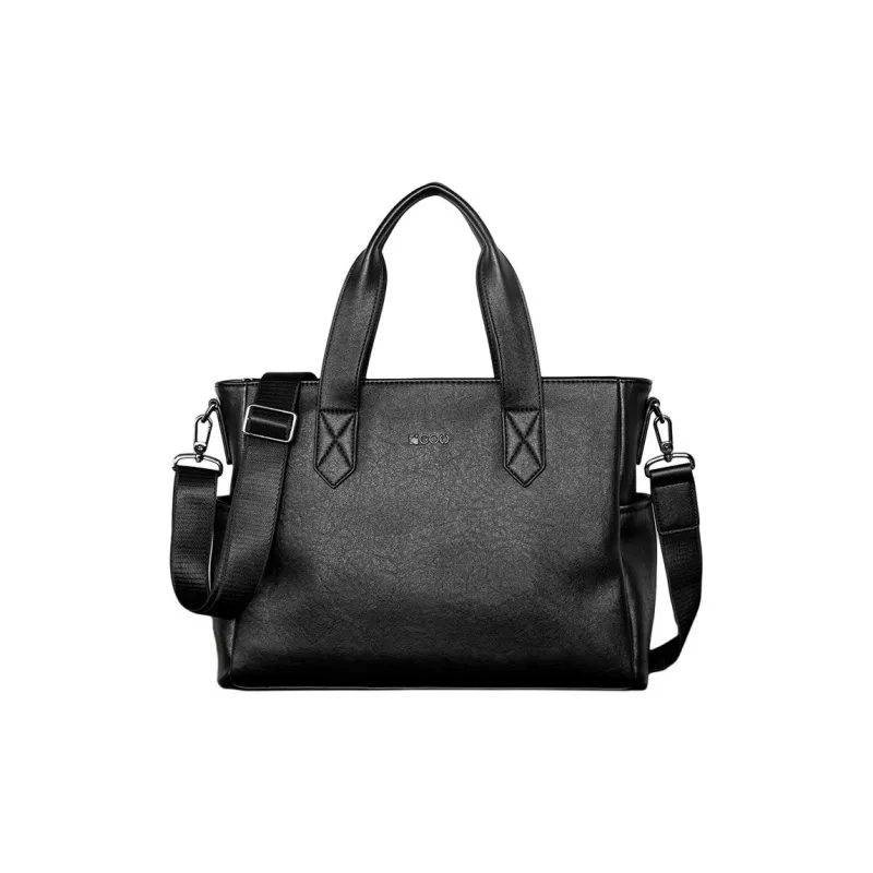 COW Leather Briefcase, Handbag Tubas Men's Black-4