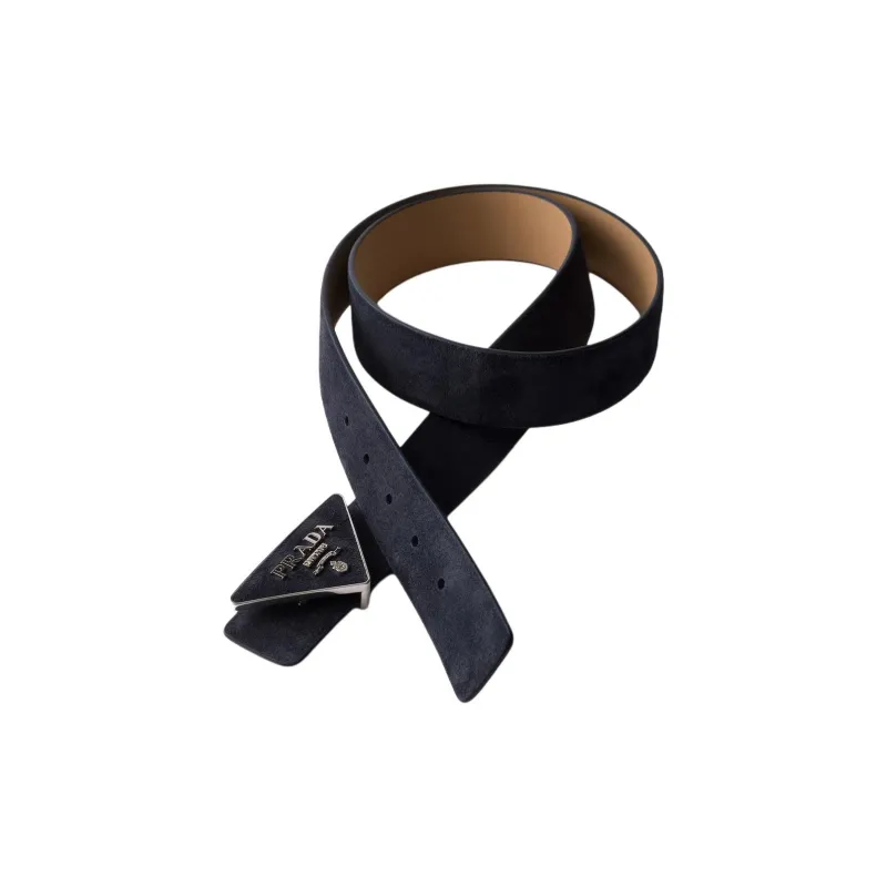 PRADA Suede, Calfskin Leather Belts Men's Marine Blue Width 3.5CM-1