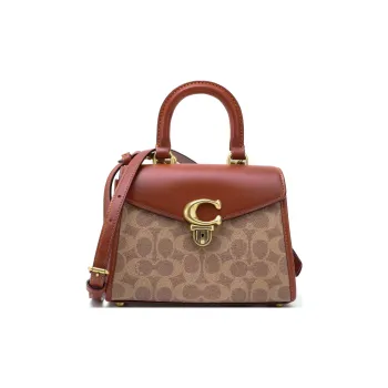 COACH Cow Leather Handbag Shoulder Bag Crossbody Bag Small Size Women's Burgundy & Brown
