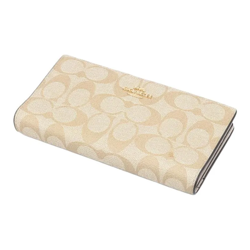 COACH Slim Wallet Canvas With Leather Clutch Wallet Trumpets Women's Dark Khaki-2