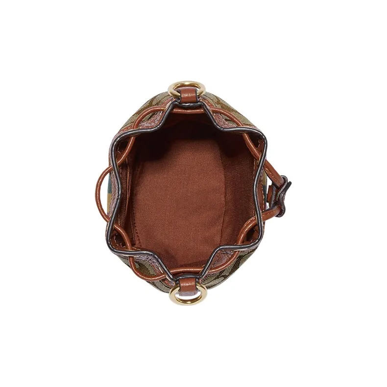 COACH Dempsey Fabric With Cow Leather Bucket Bags Handbags Shoulder Bag Crossbody Bag Mini Women's Khaki-2