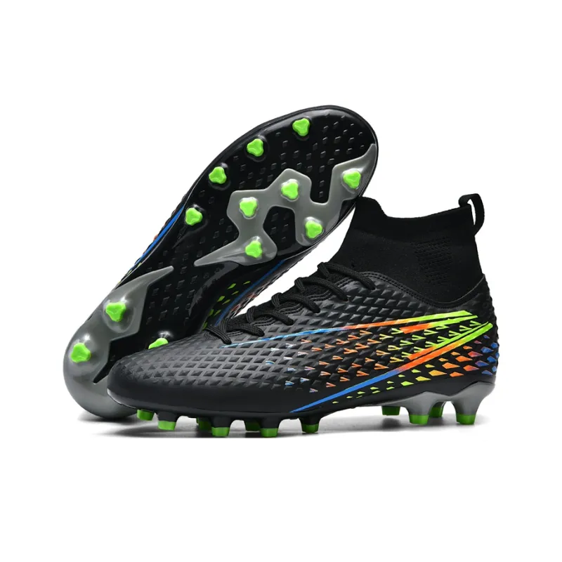 Kuding Soccer Shoes Unisex High Top Black/White/Aqua-1