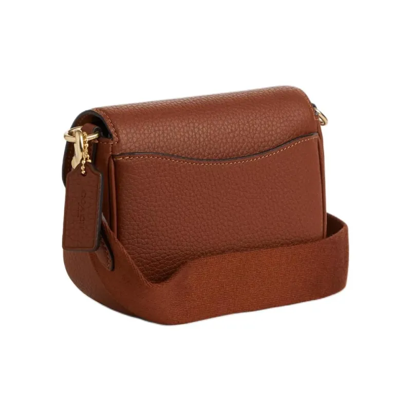 COACH Amelia Soft Pebbled Leather Saddle Bag Shoulder Bag Crossbody Bag Small Size Women's Gold Wood & Red-1