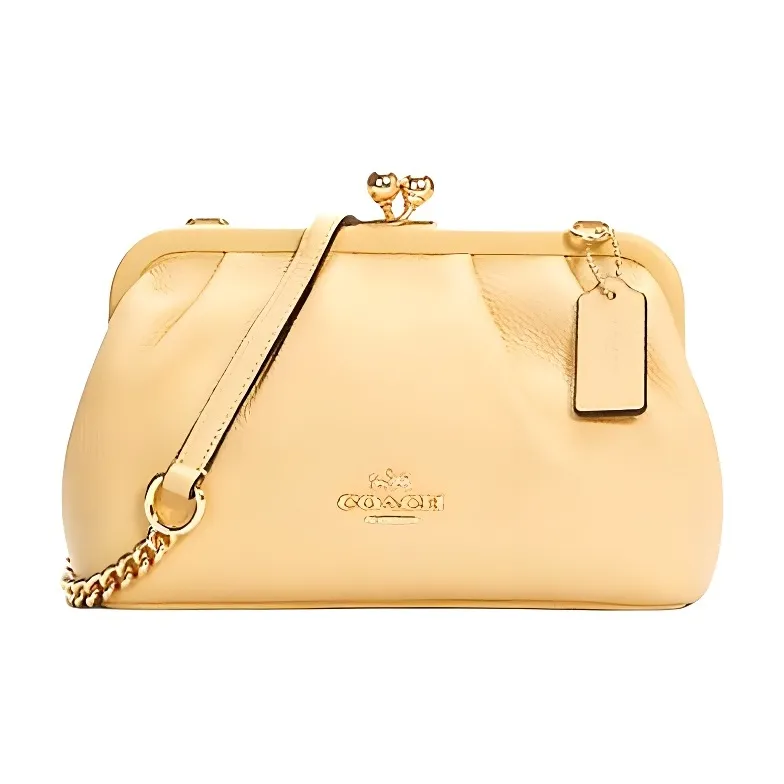 COACH Kisslock Leather Crossbody Bags Women's Macaron Yellow-0