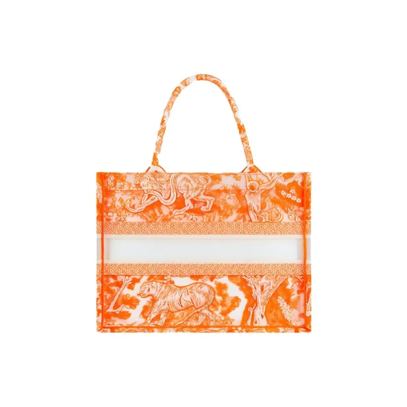 DIOR BookTote Canvas Shoulder Bag, Crossbody Bag, Handbag Medium Size Women's Fluorescent Orange-2