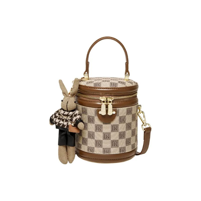 Narandu PVC Synthetic Leather Cylinder Bag, Handbag, Shoulder Bag, Crossbody Bag Mini Women's Khaki-0