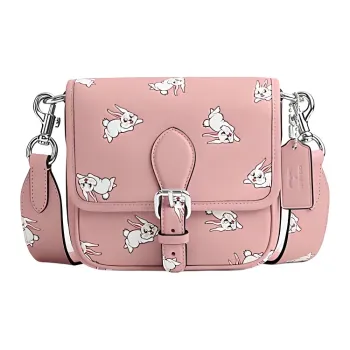 COACH X Large White Rabbit Frankie Cow Leather Messenger Bag Shoulder Bag Crossbody Bag Small Size Women's Pink