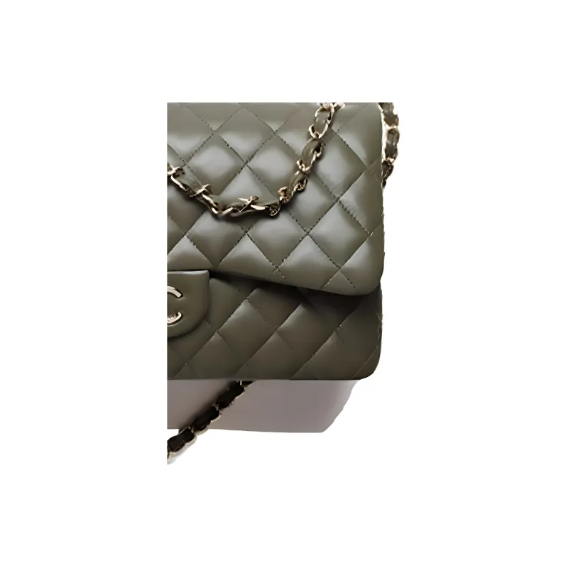 CHANEL Classic Flap CF Sheepskin Shoulder Bag, Crossbody Bag Tubas Women's Khaki-2