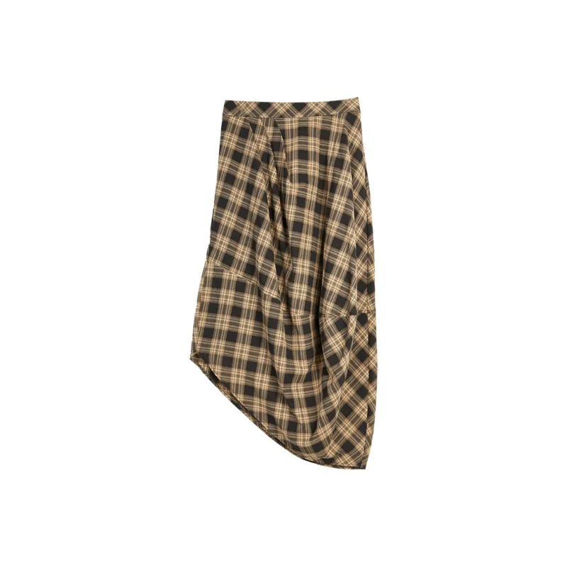 ELLE Casual Long Skirts Women's Coffee Plaid-0