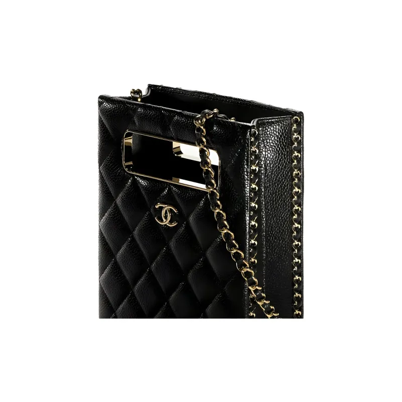 CHANEL Grain Embossed Lambskin Shoulder Bag, Crossbody Bag Women's Black-3