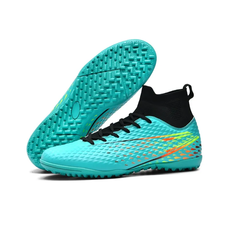 Kuding Soccer Shoes Unisex High Top Black/White/Aqua-44