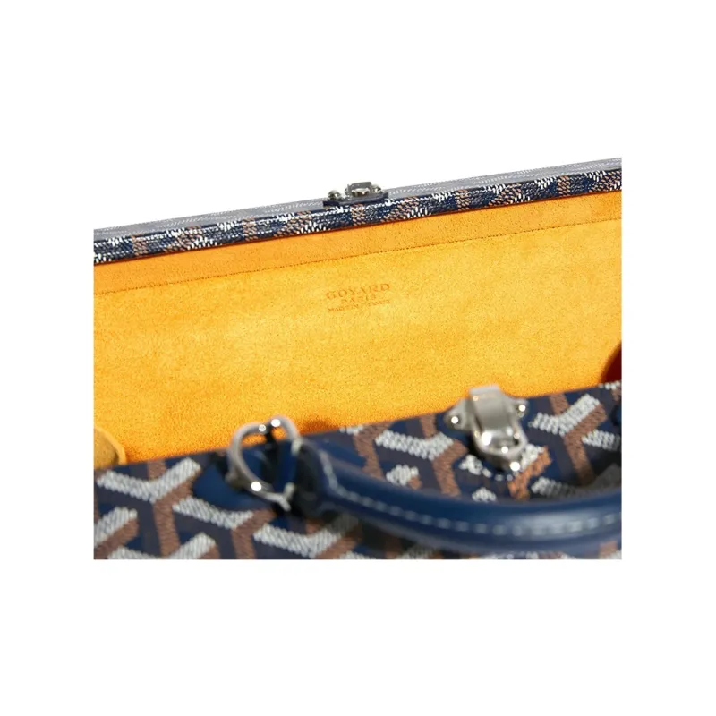 GOYARD Grand Hôtel Canvas With Leather Box Handbag Women's Dark Blue-4