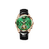 Black Leather Rose Case Green Dial