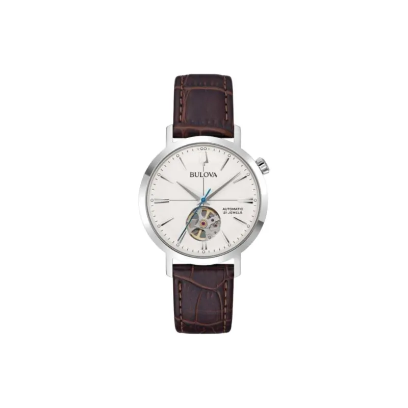 BULOVA Classic Collection Wrist Watch Automatic Mechanical Movement Cow Leather Strap 38mm White Dial Men's Watches-0