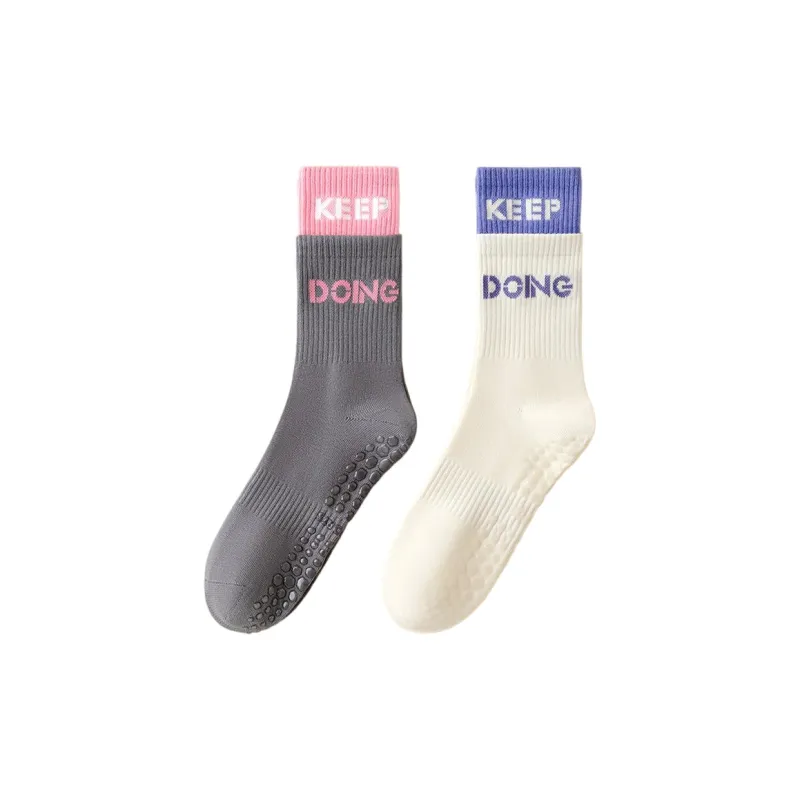 TLXT Mid Calf Socks Women's Anti Slip Silicone Sole Sports Pilates Floor Socks-8