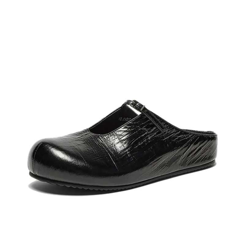 BATA Rubber Sole Leather Patchwork Quiet Closed Toe Slippers Women's-1