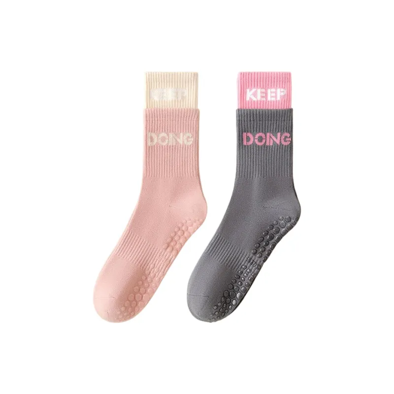 TLXT Mid Calf Socks Women's Anti Slip Silicone Sole Sports Pilates Floor Socks-12