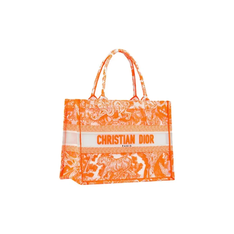 DIOR BookTote Canvas Shoulder Bag, Crossbody Bag, Handbag Medium Size Women's Fluorescent Orange-1