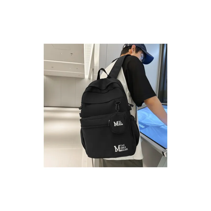 OURFUN Nylon Fabric Backpack Unisex White/Gray/Black/Light Brown-1