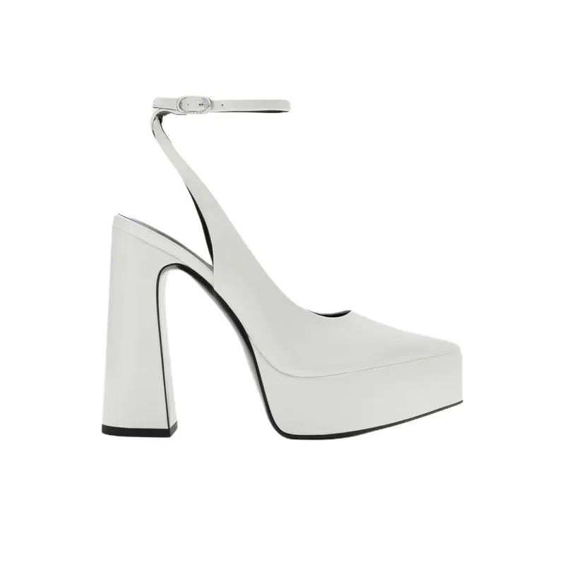 CHARLES&KEITH Guinevere Chunky Heel High Heels 13.1cm Women's White-1