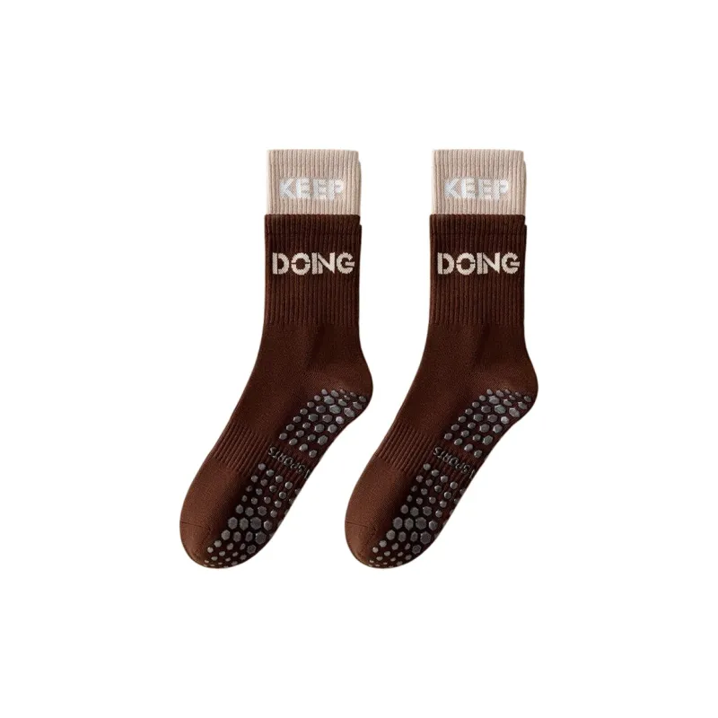 TLXT Mid Calf Socks Women's Anti Slip Silicone Sole Sports Pilates Floor Socks-6