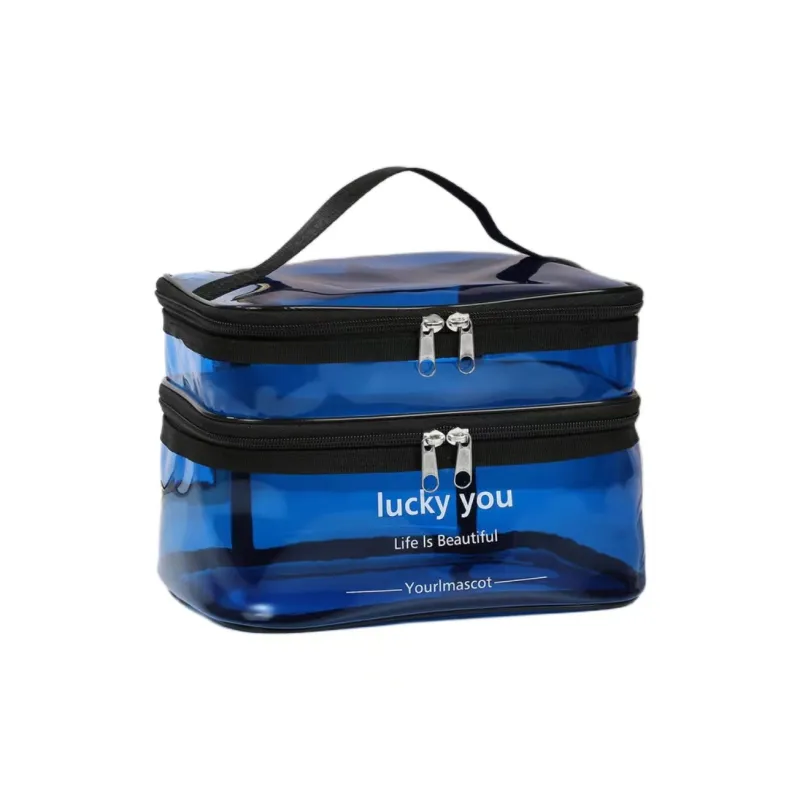 ALOENEY PVC Polyvinyl Chloride Travel Storage Bag Women's Coffee/Light Gray/Blue-7