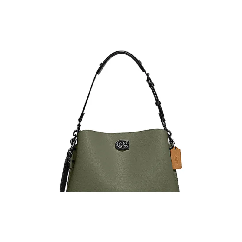 COACH Willow Pebble Texture Cow Leather Bucket Bag, Shoulder Bag Women's Green-4
